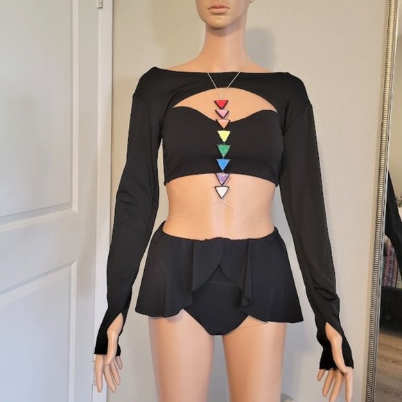 CLEARANCE!!! Black w/ Rainbow Triangles Full Rave Outfit - Picture 1 of 8